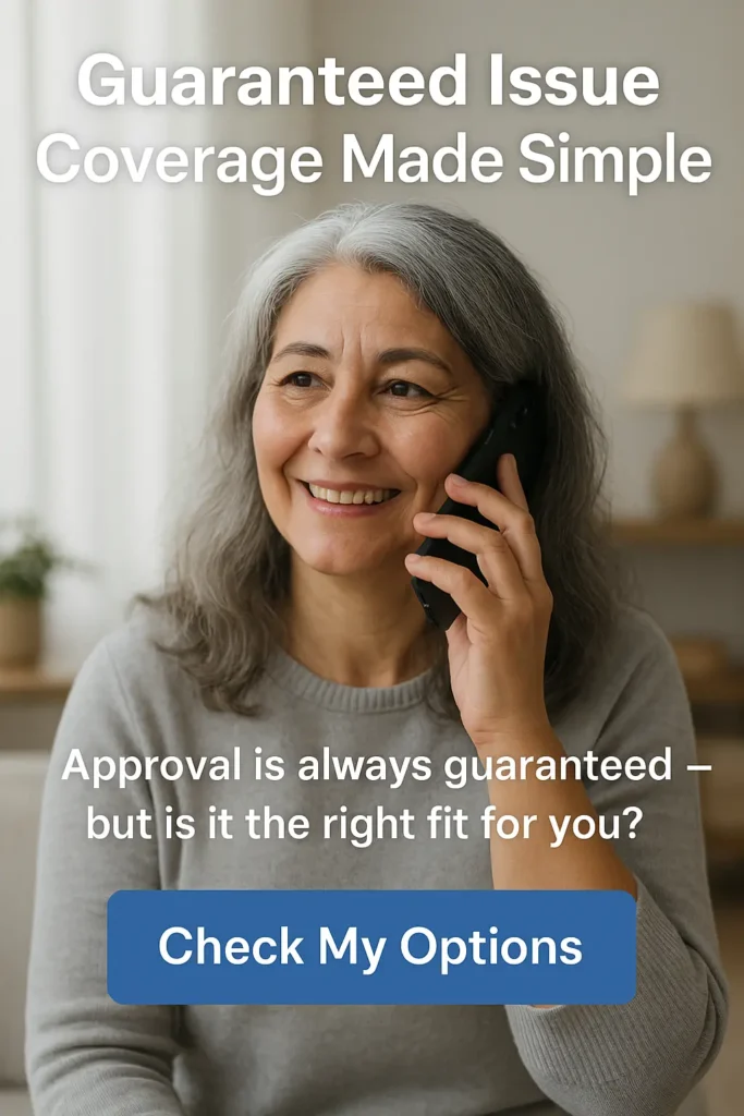 Smiling senior woman discussing life insurance options over the phone.