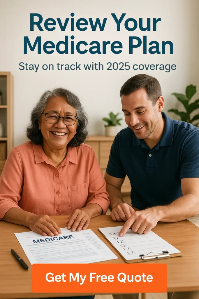 “Senior woman reviewing Medicare plan with advisor.”