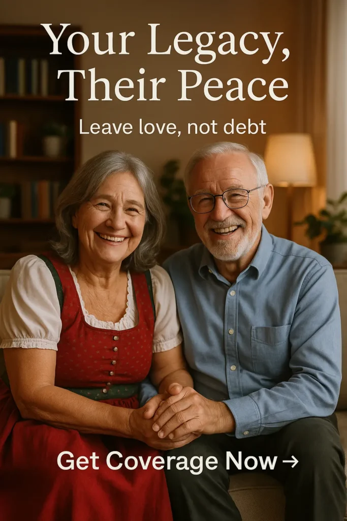 Senior couple smiling with relief after securing final expense insurance.