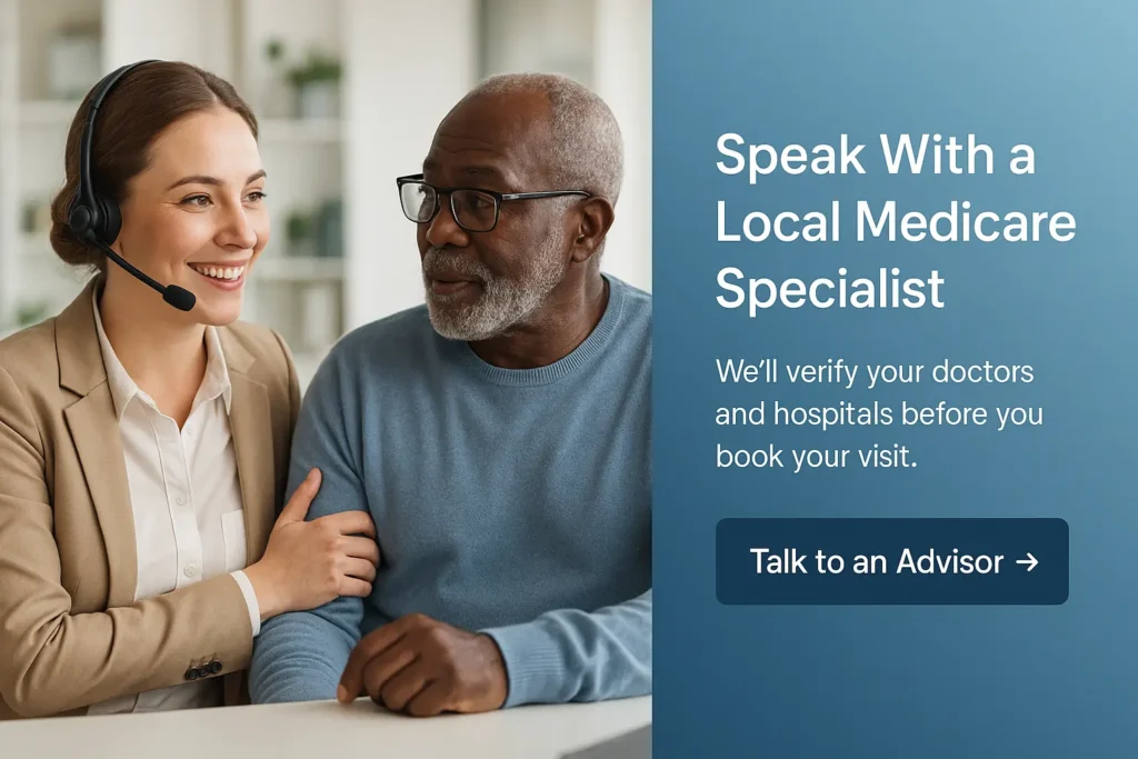 Local Medicare advisor helping senior confirm in-network doctors"