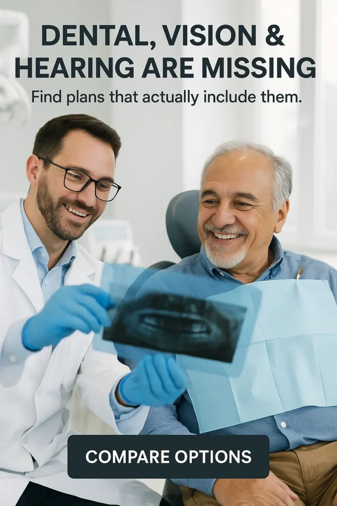 Dentist showing senior patient uncovered dental care costs"