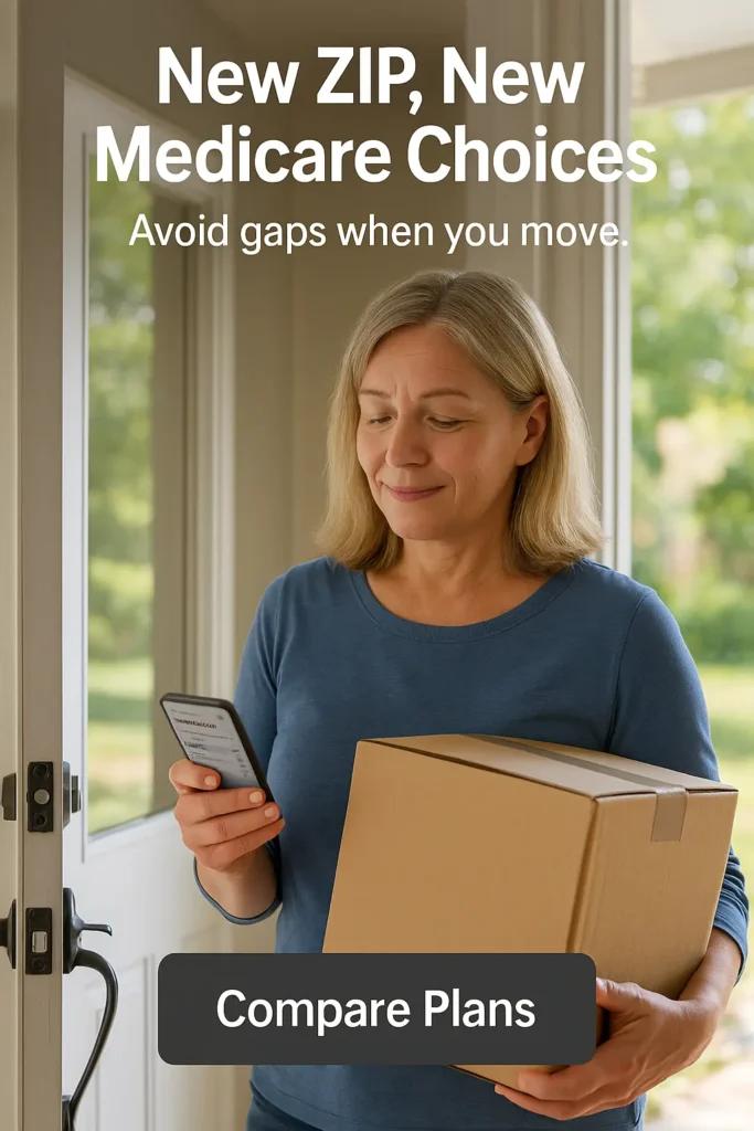 Senior checking Medicare options after moving ZIP codes