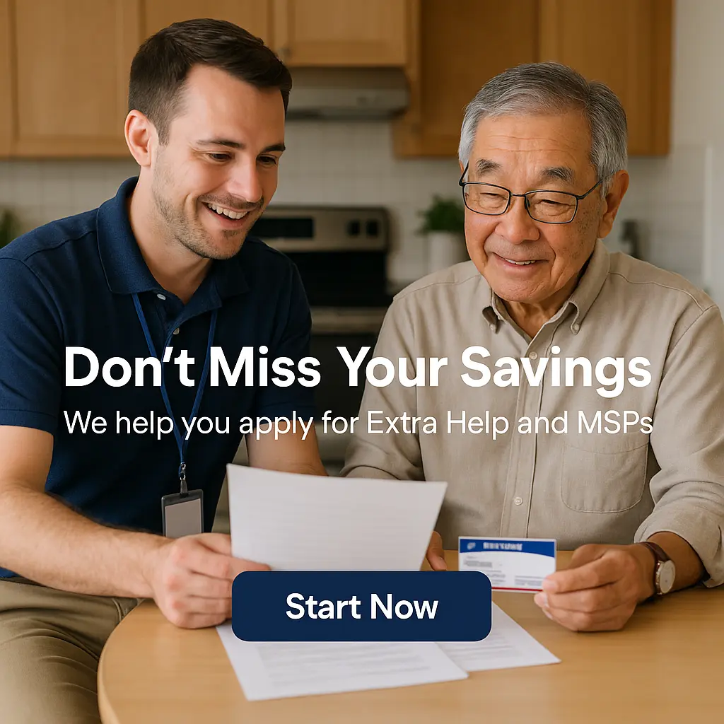 Advisor helping senior review documents for dual eligibility