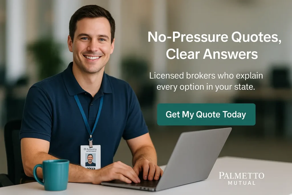 Palmetto Mutual broker on a phone call, helping a senior compare Final Expense and Term Life.”