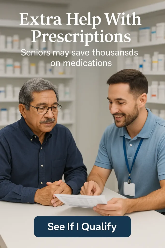 Senior man getting Medicare prescription cost help at pharmacy