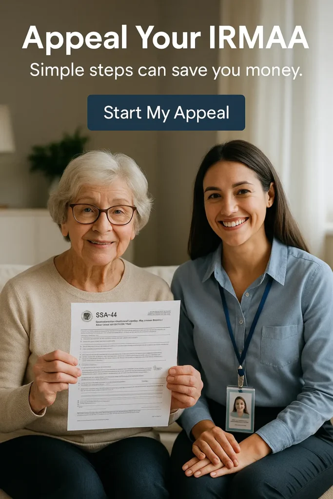 Senior woman filing Medicare IRMAA appeal with advisor
