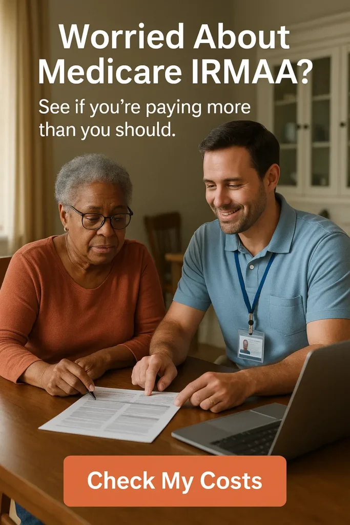 Advisor helping senior check Medicare IRMAA costs