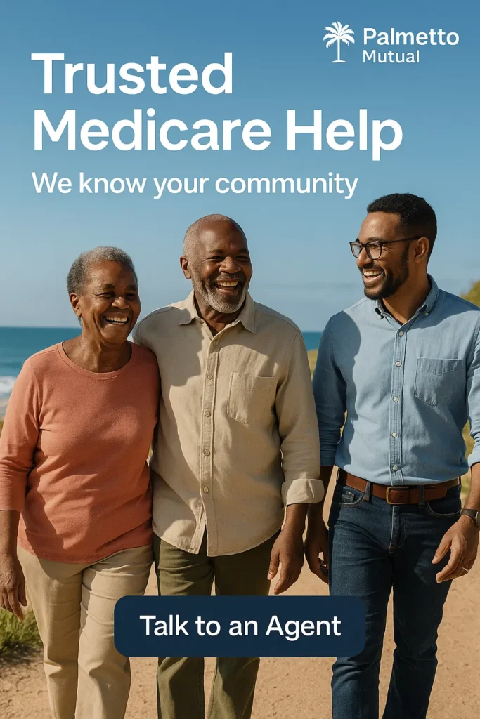Seniors walking by the beach with a local Medicare advisor.