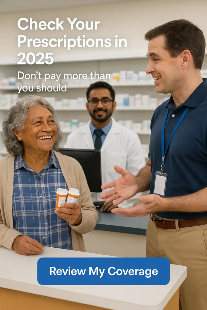 Senior woman reviewing prescriptions with advisor at pharmacy