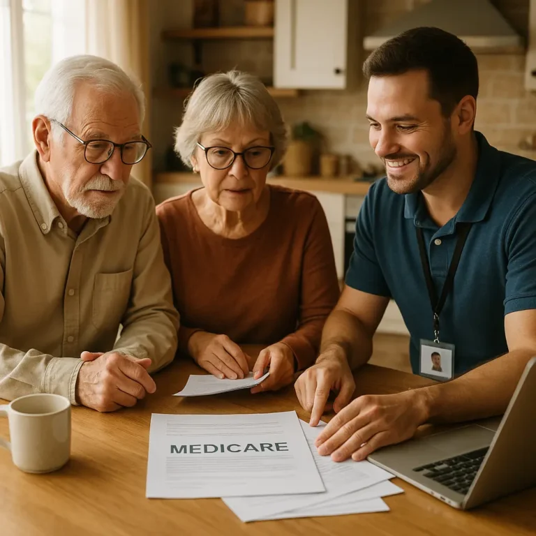 Senior couple meeting with advisor about Medicare IRMAA costs in 2025