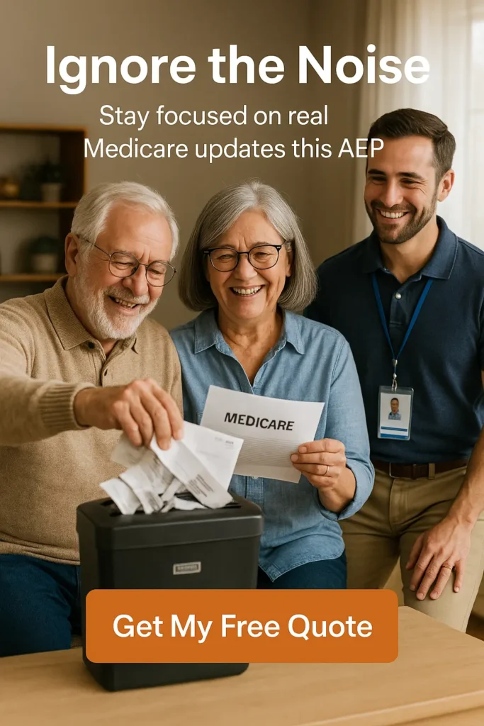Senior couple discarding junk Medicare mail while keeping official notices