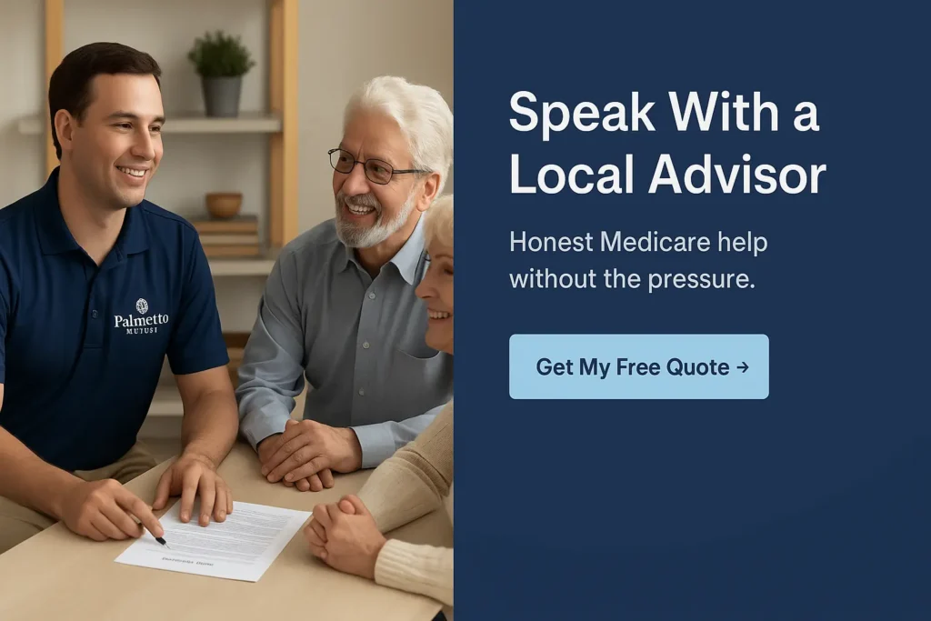 Palmetto Mutual broker meeting with senior couple about Medicare options”