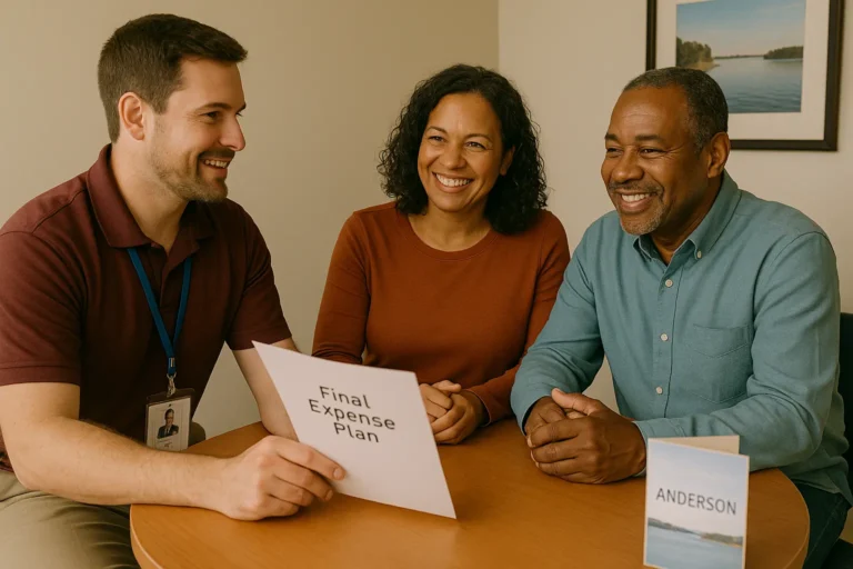 Senior couple meeting a local insurance agent in Anderson, SC to discuss final expense plans