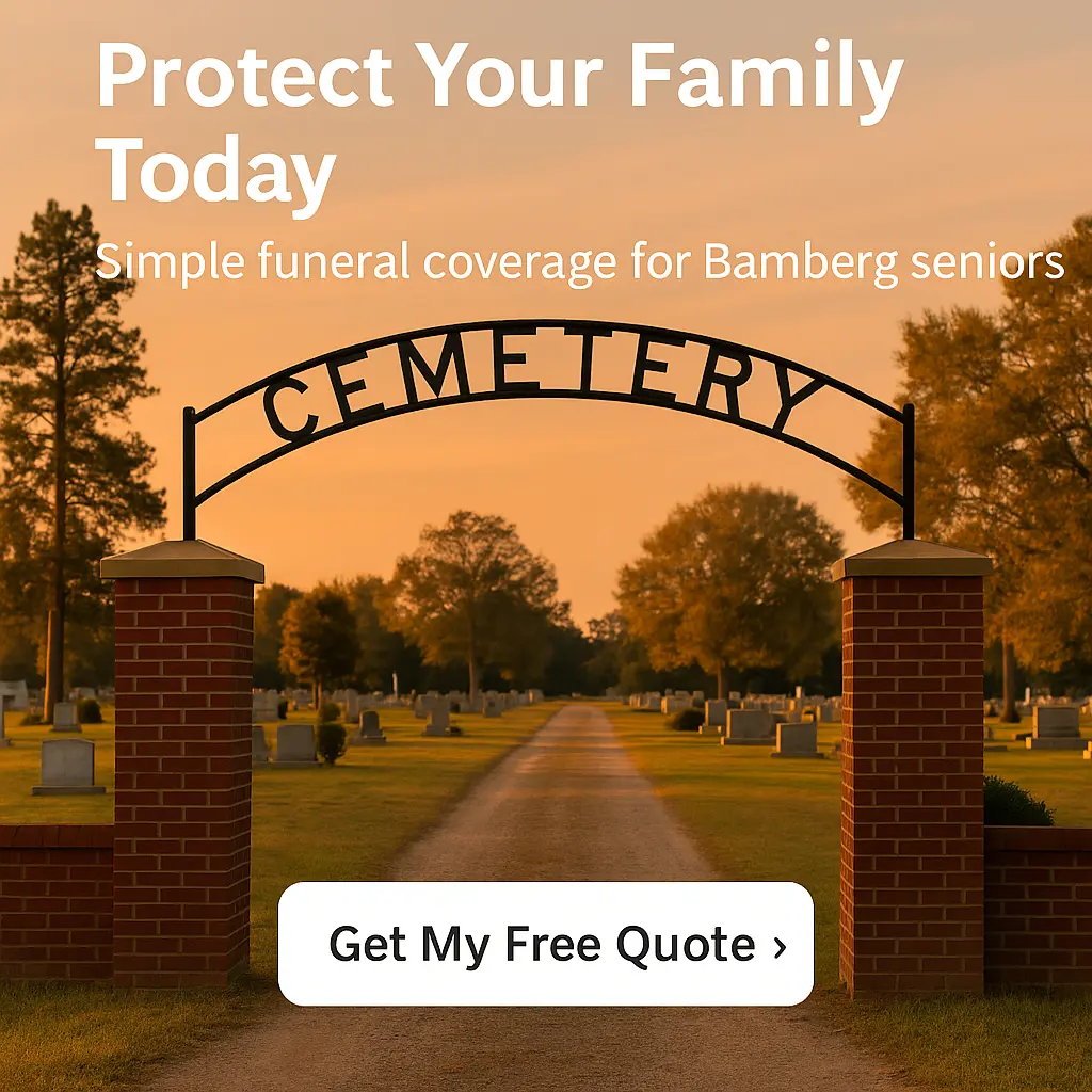 “CTA banner image with Bamberg County cemetery and insurance quote overlay.”