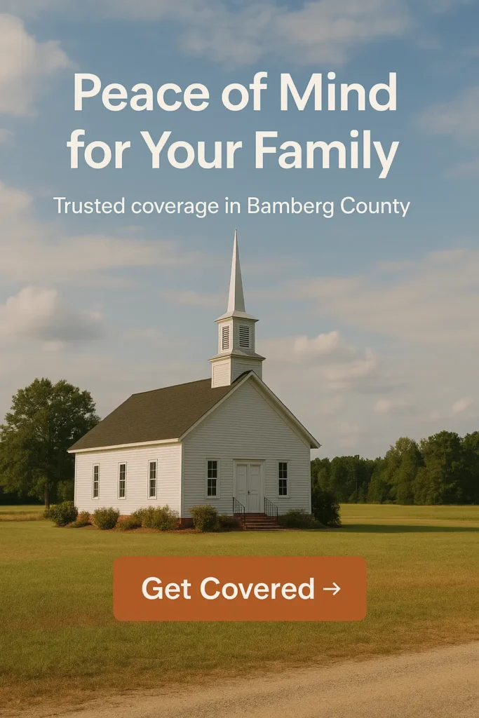 CTA banner image of Olar church with insurance peace-of-mind overlay.”
