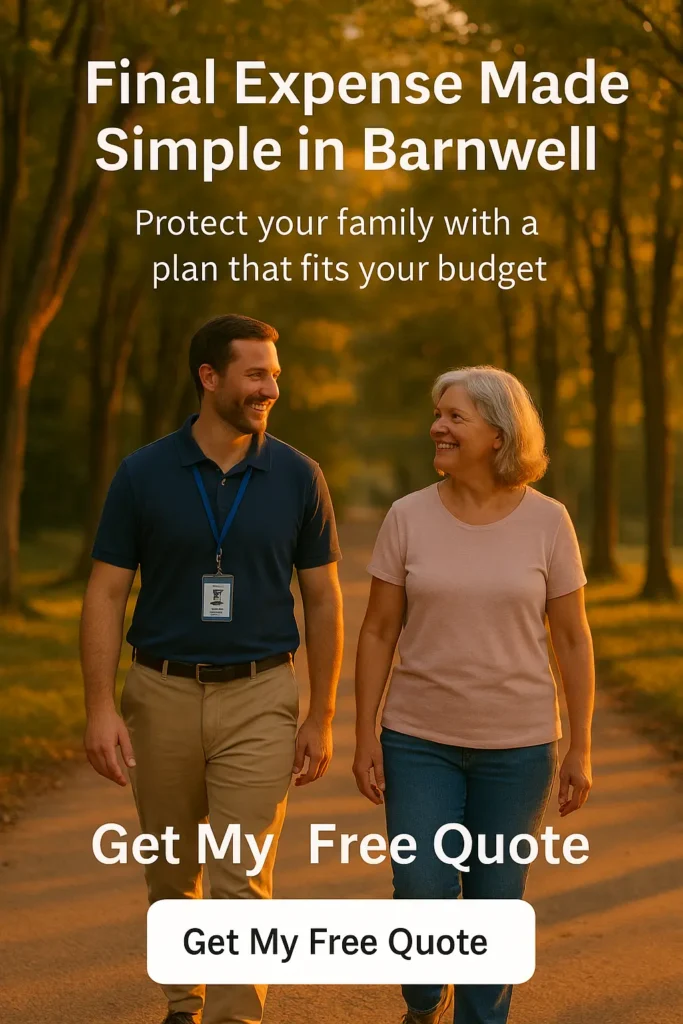 Barnwell State Park path with friendly advisor guiding a senior toward peace of mind