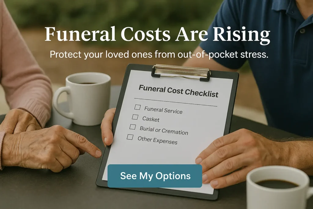 Close-up of hands reviewing a simple funeral cost checklist