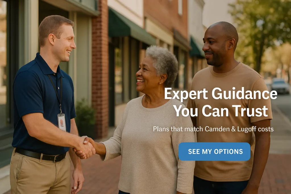 Local advisor greeting family near Camden downtown for funeral planning help
