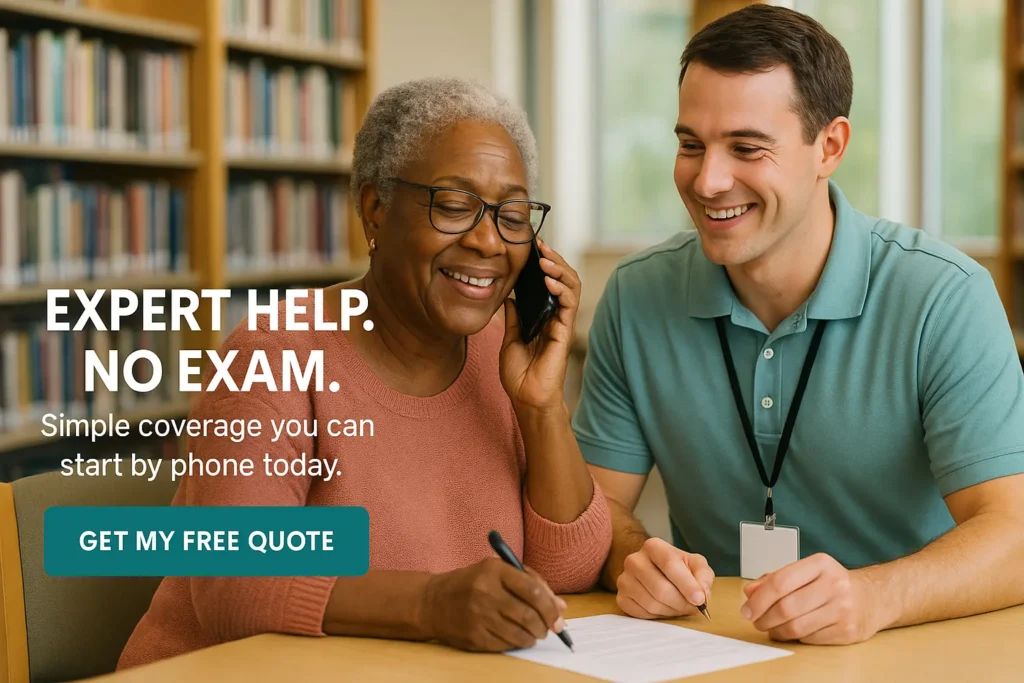 Local agent helping senior at Chester library with simple no-exam application