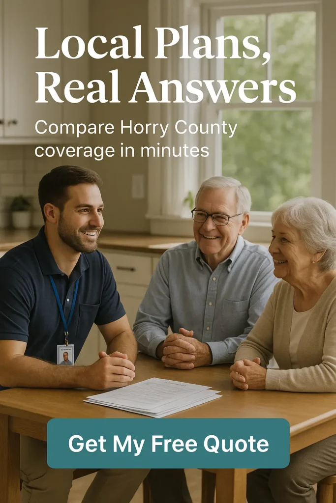 Local insurance agent meeting senior couple at kitchen table in Conway