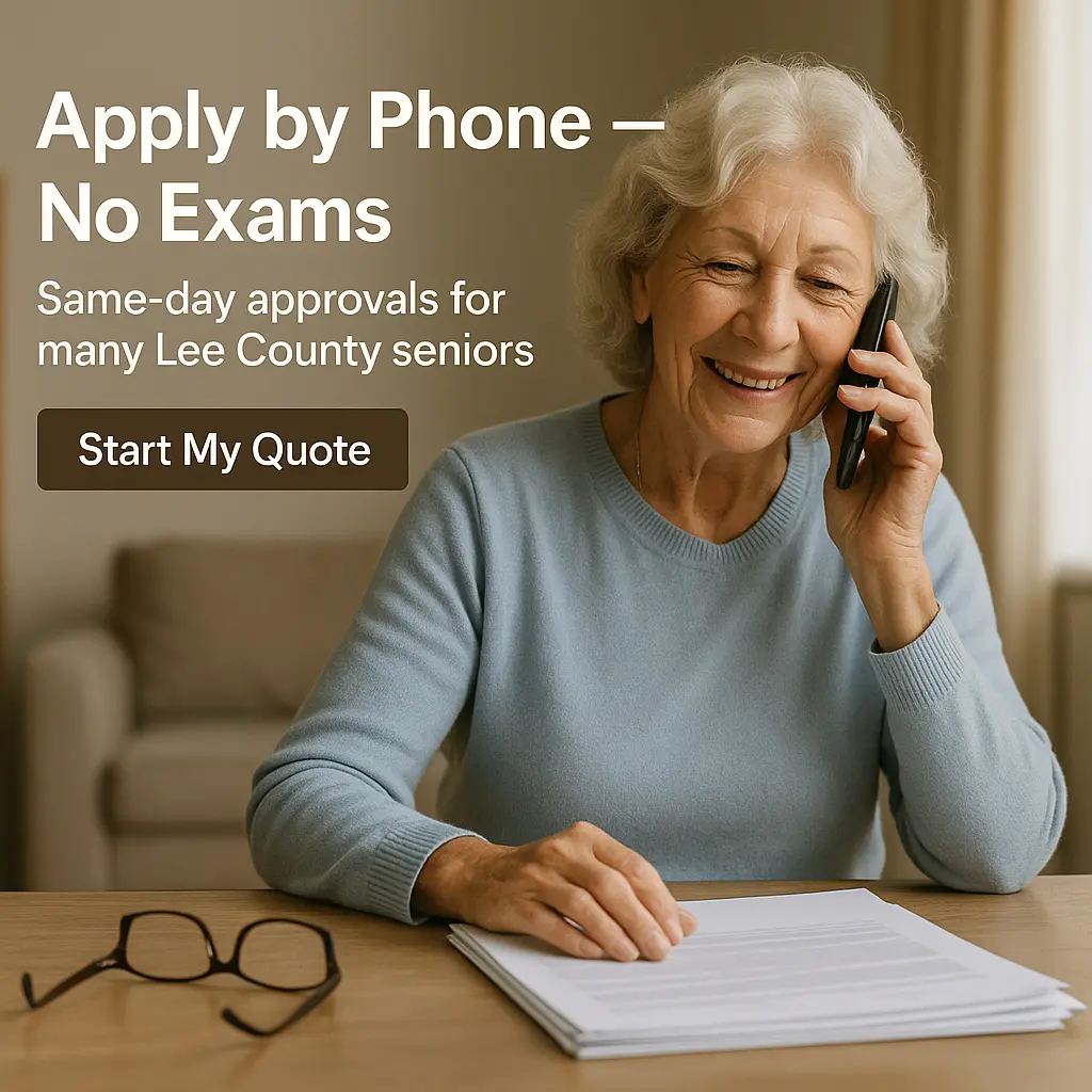 Senior woman in Lynchburg, SC completing a no-exam phone application