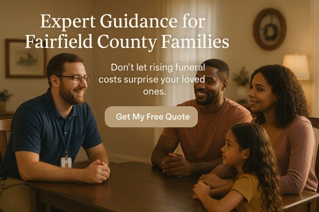 Local Fairfield County agent in polo helping Winnsboro family plan final expense coverage at dining table.