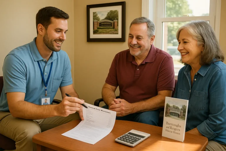 Senior couple in Bennettsville meeting with a local insurance agent about final expense options