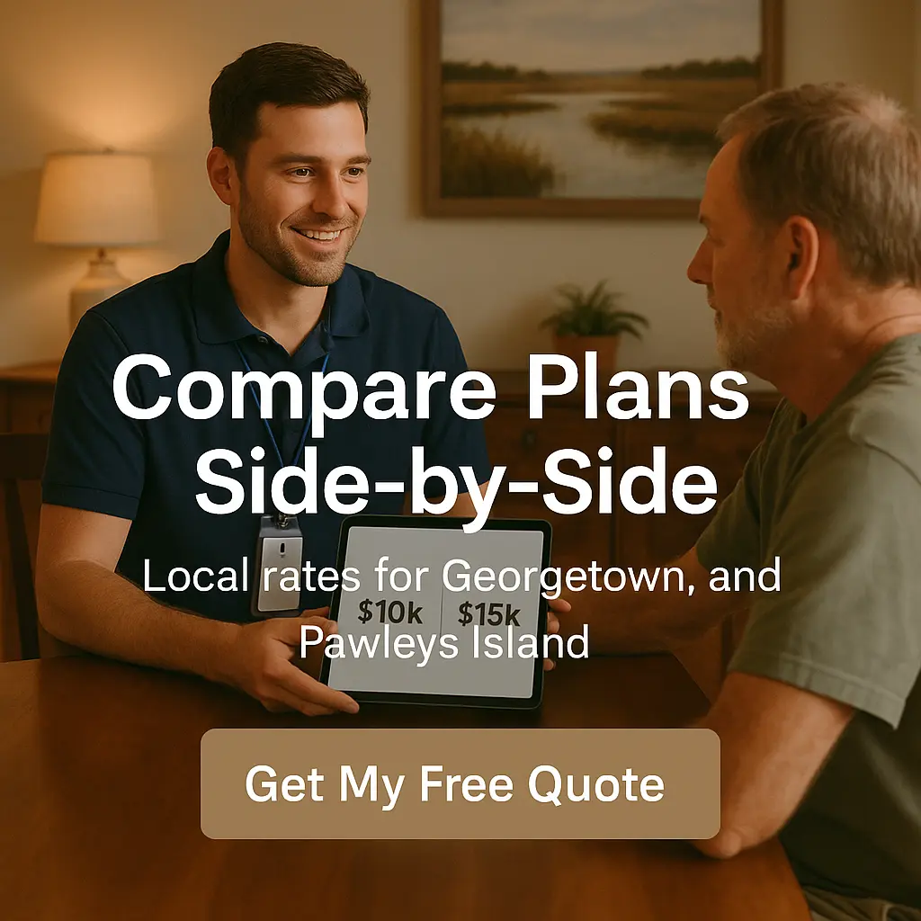 Local agent showing side-by-side plan options to a Georgetown senior