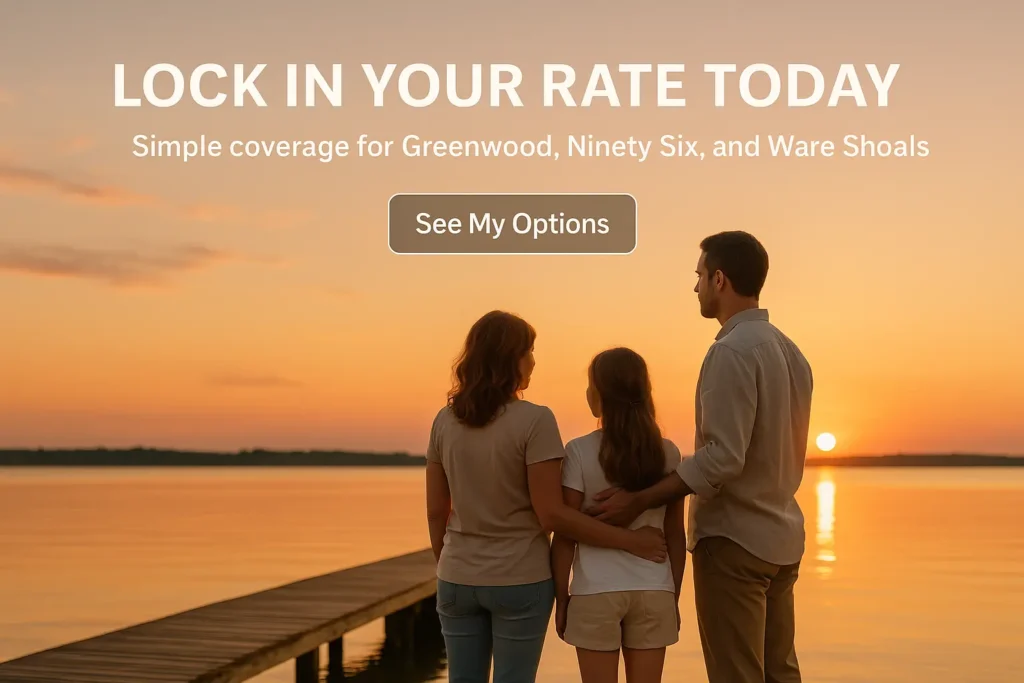 Family at Lake Greenwood pier at sunset planning coverage