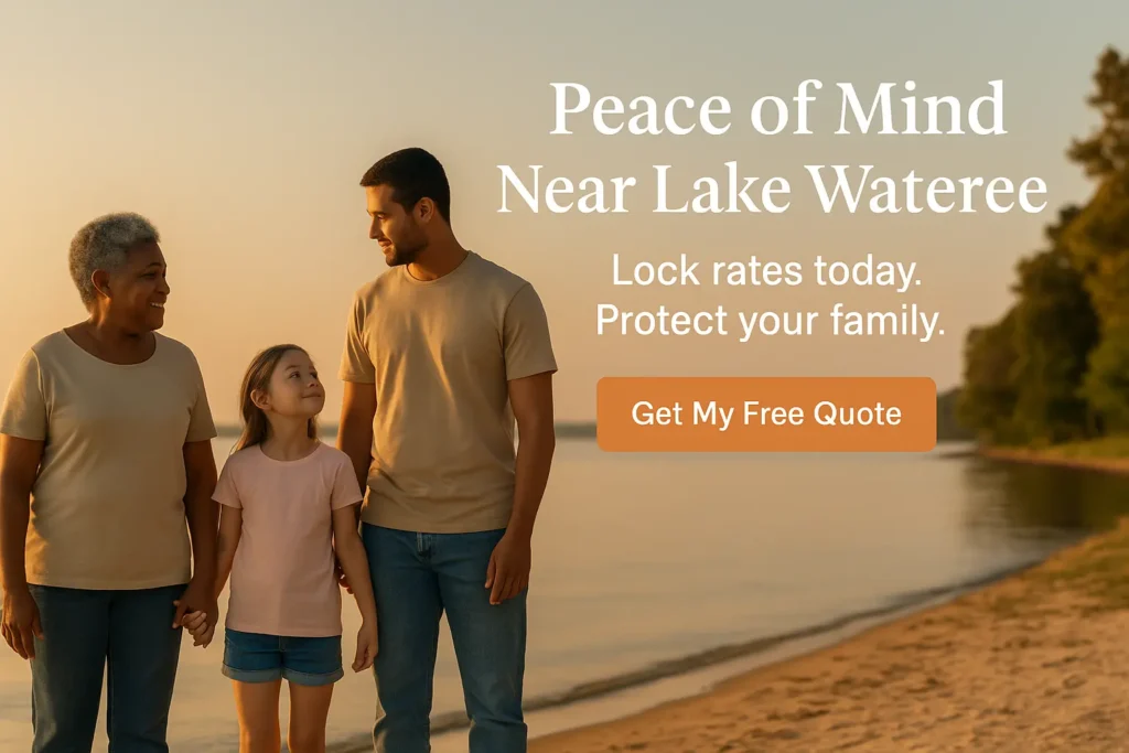 Peaceful view near Lake Wateree with family holding hands