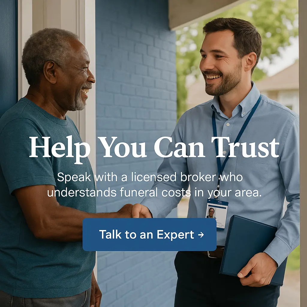 Local insurance agent greeting senior at doorstep, symbolizing trusted local support for burial insurance plans