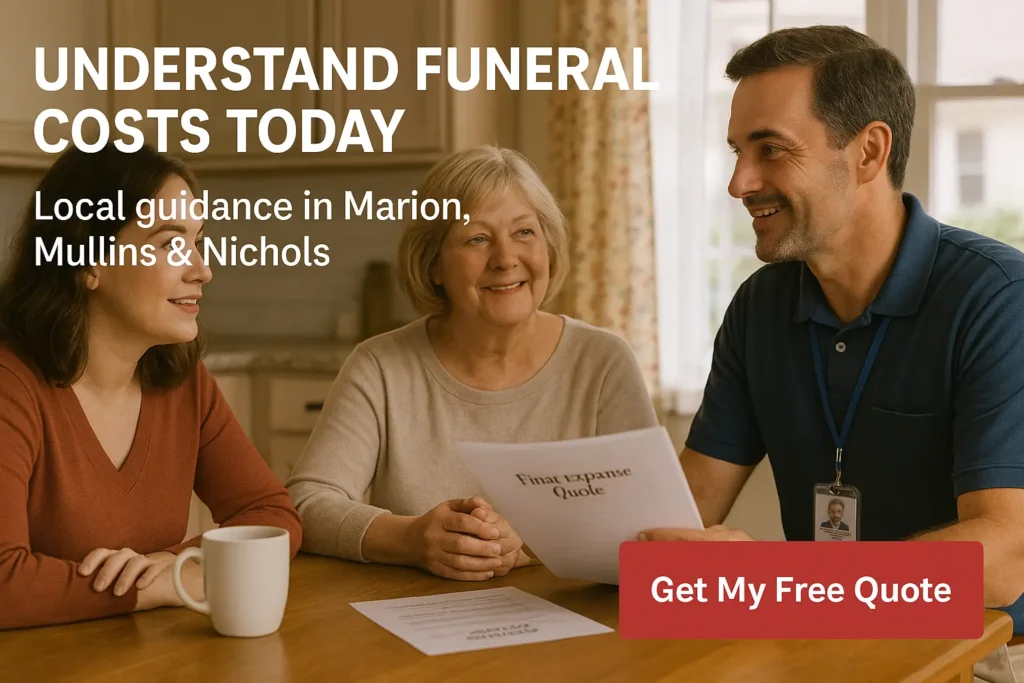 Local agent in polo explains funeral insurance at a Marion kitchen table