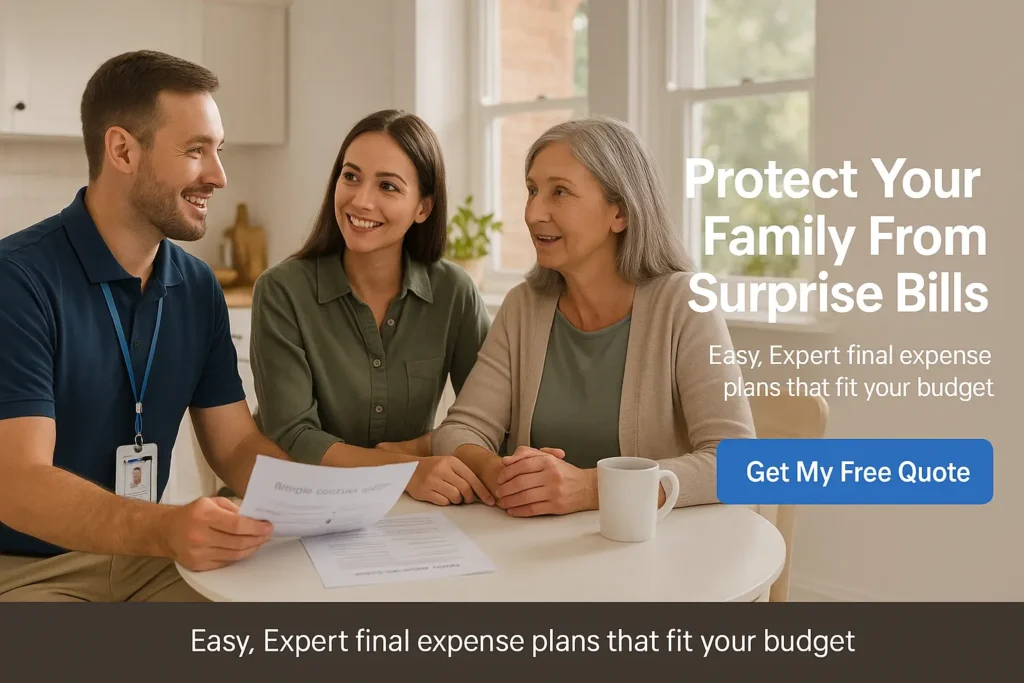 Local advisor meeting a McCormick County family at a kitchen table reviewing funeral costs