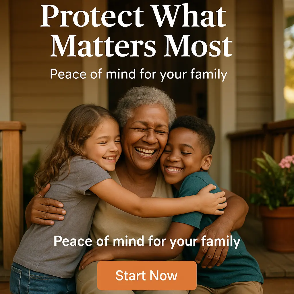 Grandkids hugging a senior on a front porch in Nichols