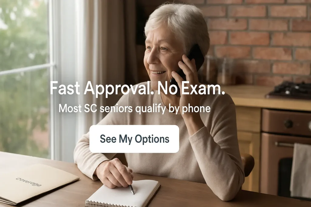South Carolina senior reviewing no-exam final expense options on phone