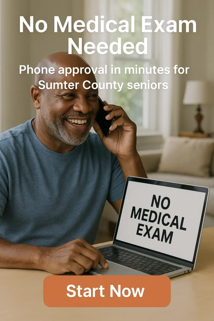 Senior man on phone getting no-exam approval for burial insurance in Sumter