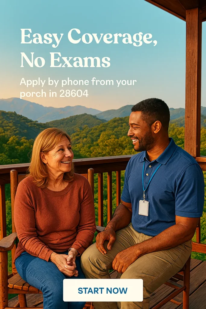 Senior and advisor on a Banner Elk porch with mountains in background