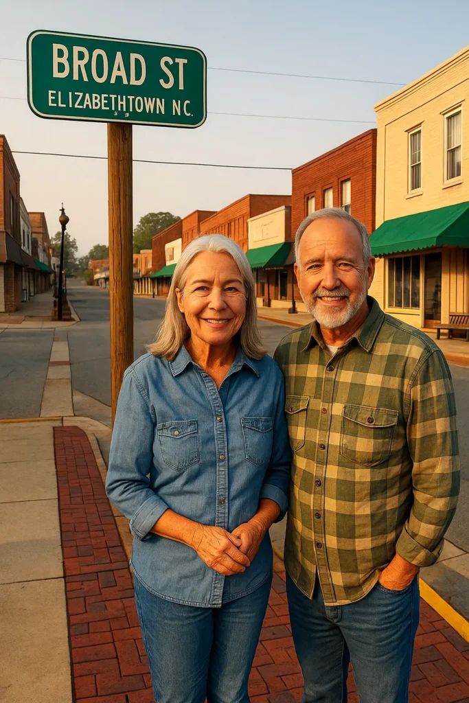 Senior couple with local advisor near Broad Street in Elizabethtown NC discussing final expense plans
