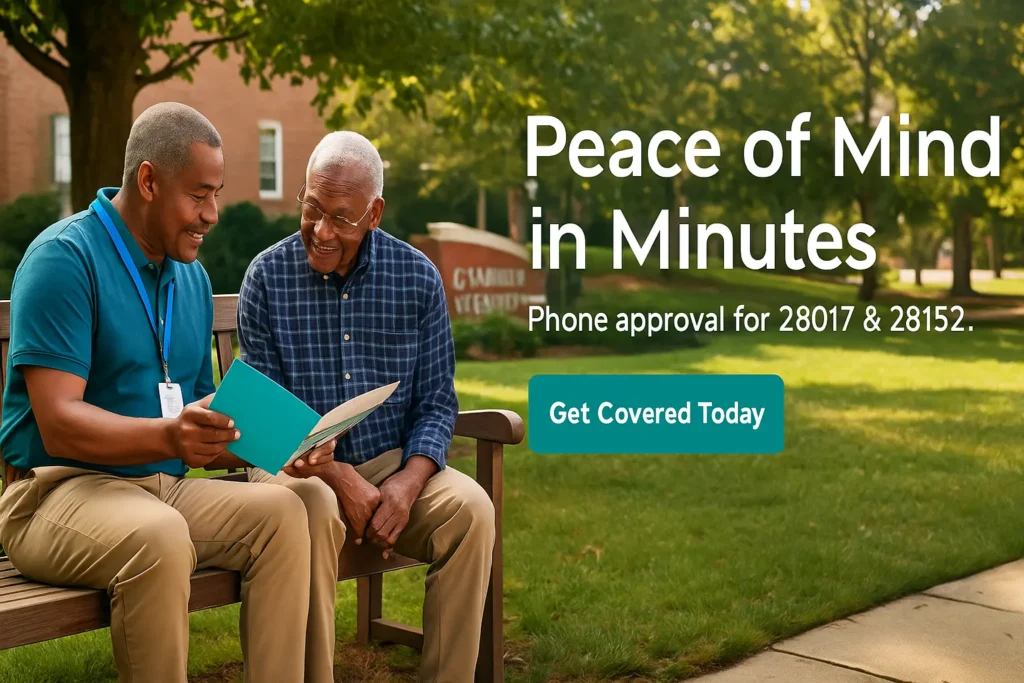 Advisor meeting a senior near Gardner-Webb University campus green, easy conversation