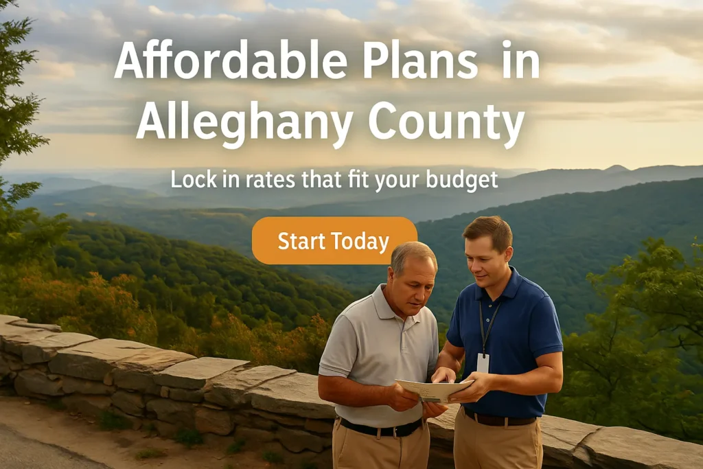 Roaring Gap Blue Ridge overlook with senior and advisor reviewing options