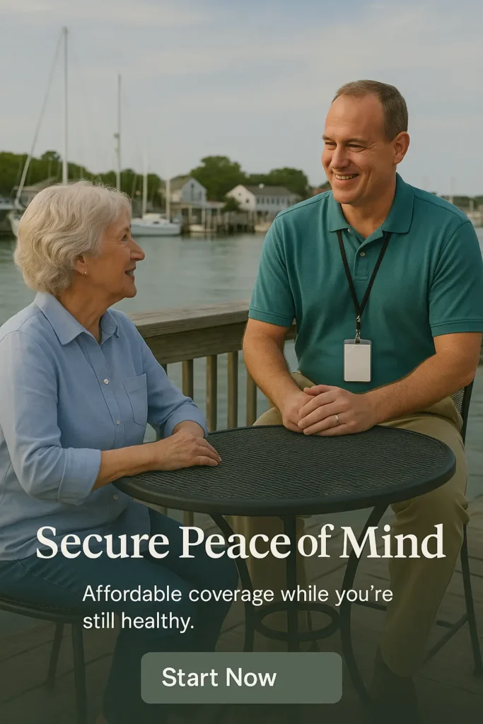 Senior and advisor meeting by Beaufort harbor to discuss final expense plans