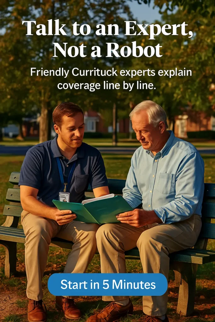 Local advisor chatting with senior on a park bench in Moyock