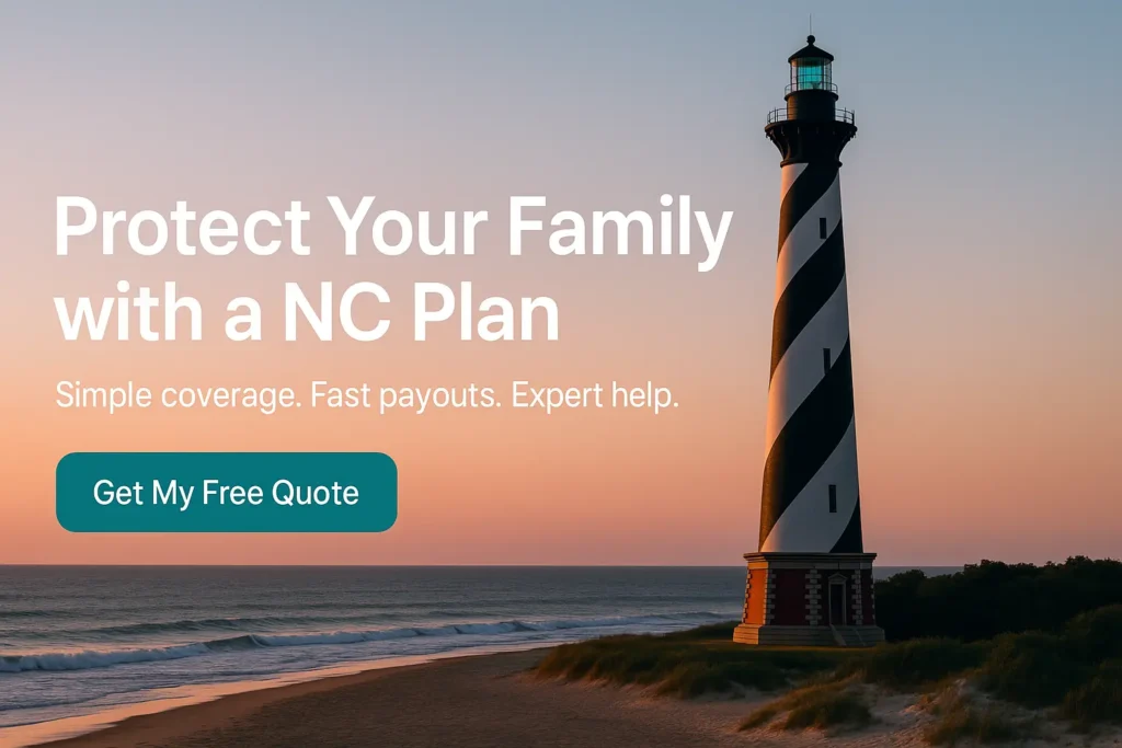 Cape Hatteras lighthouse at sunset with gentle ocean waves for a North Carolina insurance CTA