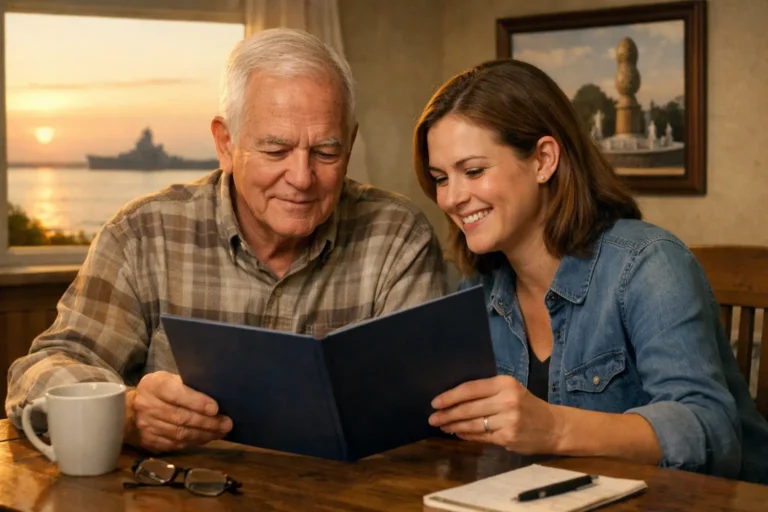 Alabama family reviewing final expense plan with Mobile Bay and Dothan landmark hints