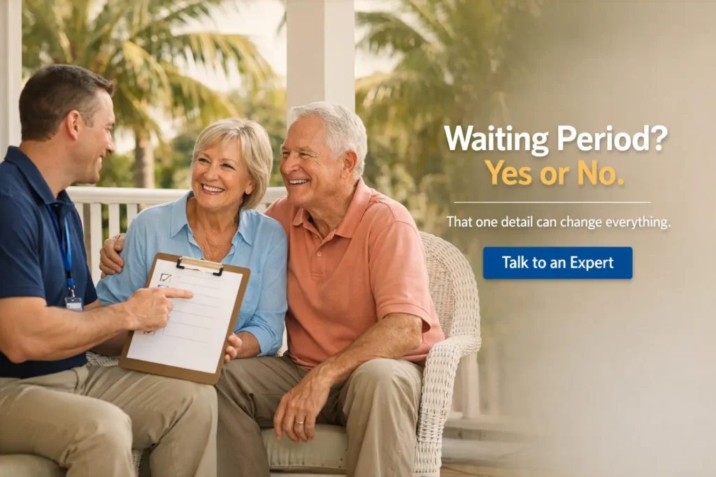 Florida senior couple feeling relieved after learning about no waiting period final expense options