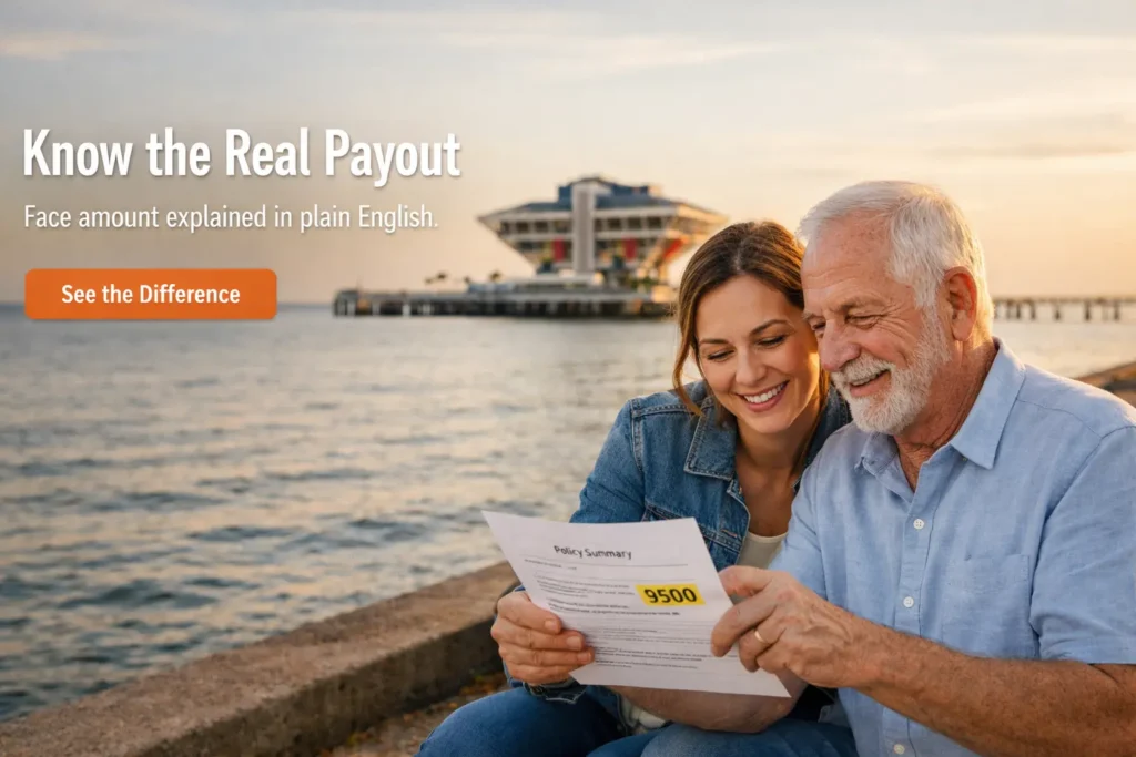 Adult daughter and senior parent reviewing face amount and final expense coverage in St. Petersburg Florida