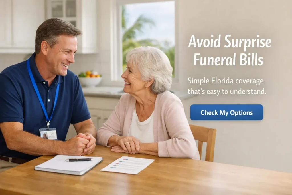 Florida senior speaking with a local agent in Tampa about avoiding surprise funeral costs