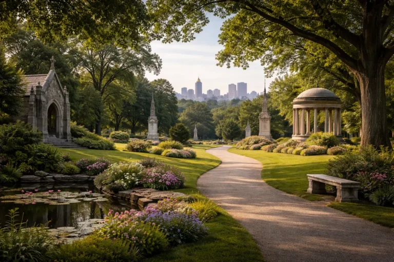 Connecticut final expense planning image with Cedar Hill Cemetery in Hartford and a peaceful memorial setting