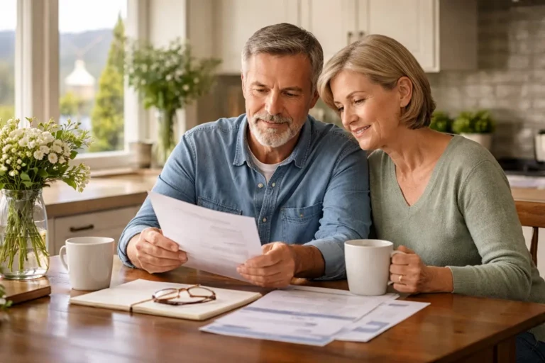 Oregon family reviewing funeral planning options with views of Portland, Salem, and Eugene landmarks in the background