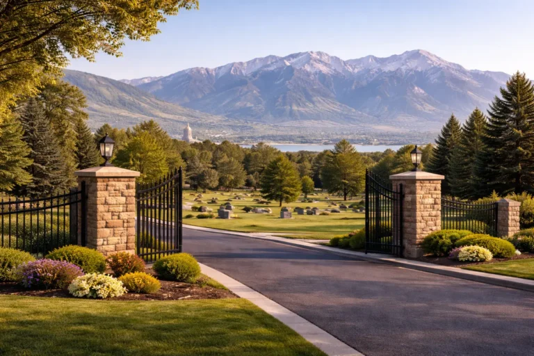 Peaceful Utah cemetery and mountain scene near Provo and Orem for a final expense insurance page